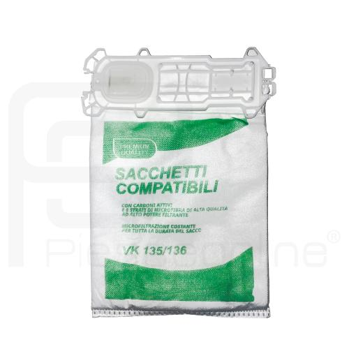 CONFEZIONE 6 SACCHETTI COMPATIBILI PER VORWERK FOLLETTO KOBOLD VK135/VK136