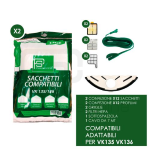 KIT COMPATIBILE FOLLETTO VK135/136: 12 sacchetti, 12 profumi, 2 griglie, 2 filtro hepa, 1 cavo, 1 setola