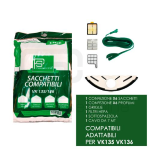 KIT COMPATIBILE FOLLETTO VK135/136: 6 sacchetti, 6 profumi, 1 griglie, 1 filtro hepa, 1 cavo, 1 setola