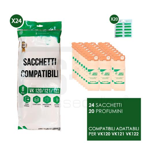 PIESSEONLINE - KIT120/121/122X24 - KIT COMPATIBILE FOLLETTO VK120/121/122 FOLLETTO  VK120/121/122: 24 sacchetti, 20 profumini - PIESSEONLINE