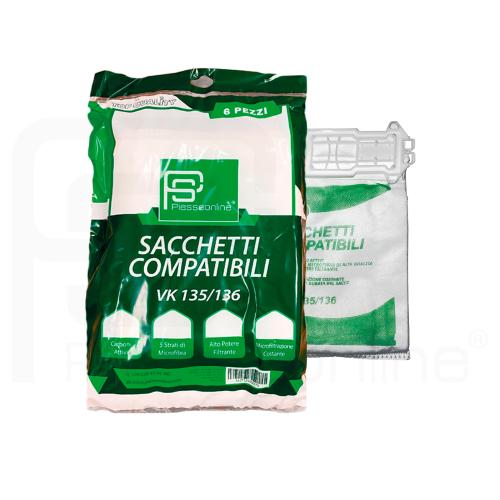 CONFEZIONE 6 SACCHETTI COMPATIBILI VORWERK FOLLETTO VK135/136